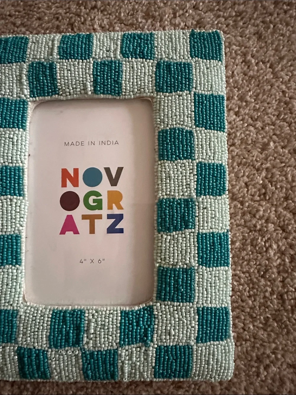 NOVOGRATZ Teal & Light Blue Checkered Beaded Picture Frame